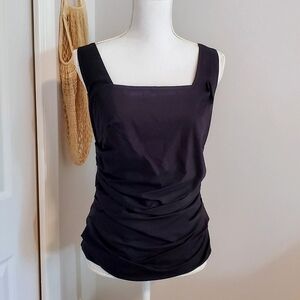 Ann Taylor Ruched Tank Top Zipper Shell - Black Size 6